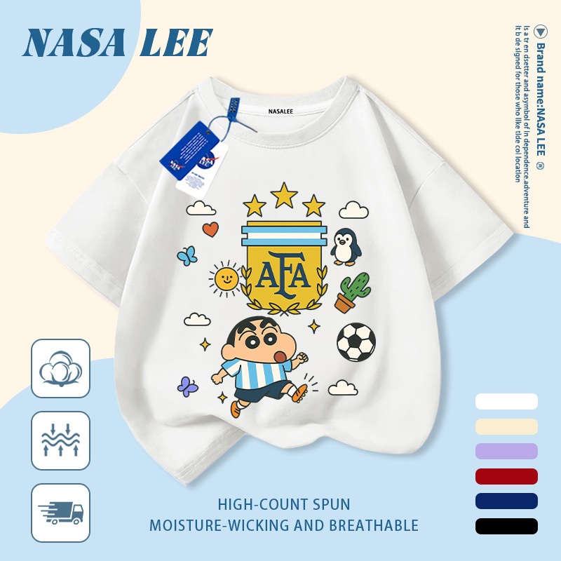 [Giao hàng trong ngày] Áo thun Cotton nguyên chất màu trắng cho trẻ em NASA Phim hoạt hình bé trai dễ thương vui nhộn In hình hợp thời trang bé trai 3-16 tuổi bé gái tay ngắn thông thường