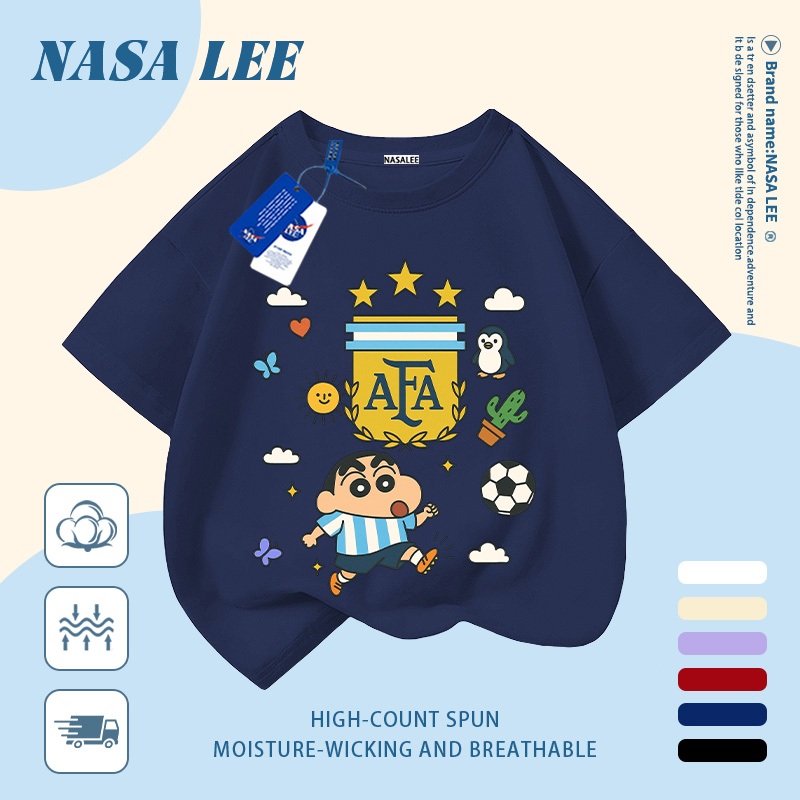 [Giao hàng trong ngày] Áo thun Cotton nguyên chất màu trắng cho trẻ em NASA Phim hoạt hình bé trai dễ thương vui nhộn In hình hợp thời trang bé trai 3-16 tuổi bé gái tay ngắn thông thường