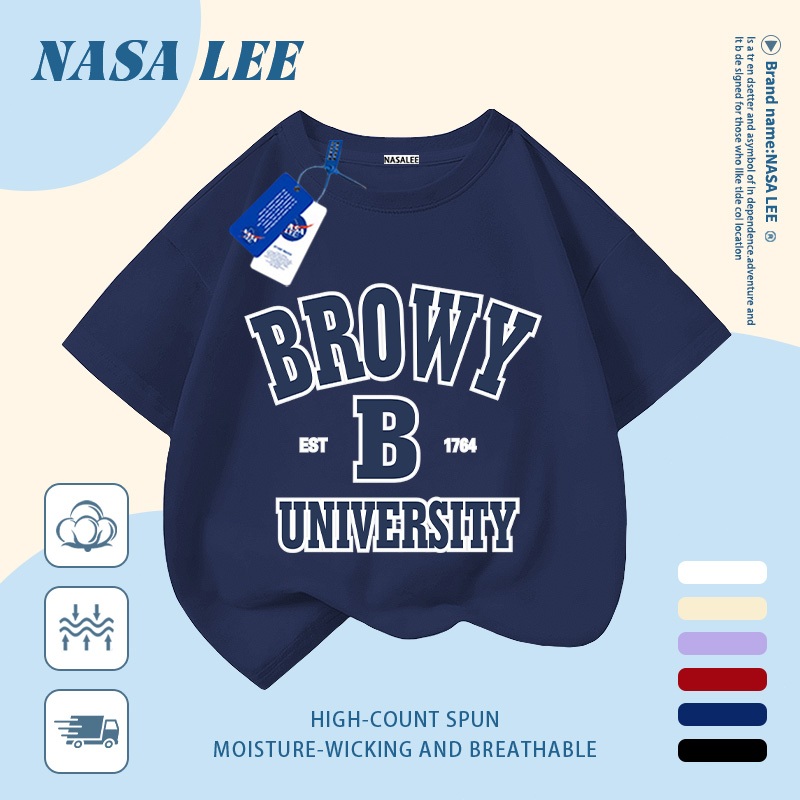 [Giao hàng trong ngày] Áo thun Cotton nguyên chất màu trắng cho trẻ em NASA Phim hoạt hình dễ thương Chữ cái ngộ nghĩnh in hợp thời trang 3-16 tuổi Bé trai bé gái tay ngắn thông thường