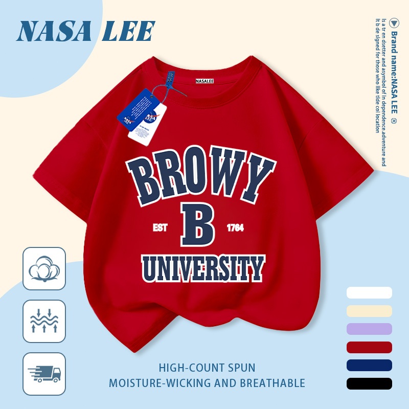 [Giao hàng trong ngày] Áo thun Cotton nguyên chất màu trắng cho trẻ em NASA Phim hoạt hình dễ thương Chữ cái ngộ nghĩnh in hợp thời trang 3-16 tuổi Bé trai bé gái tay ngắn thông thường