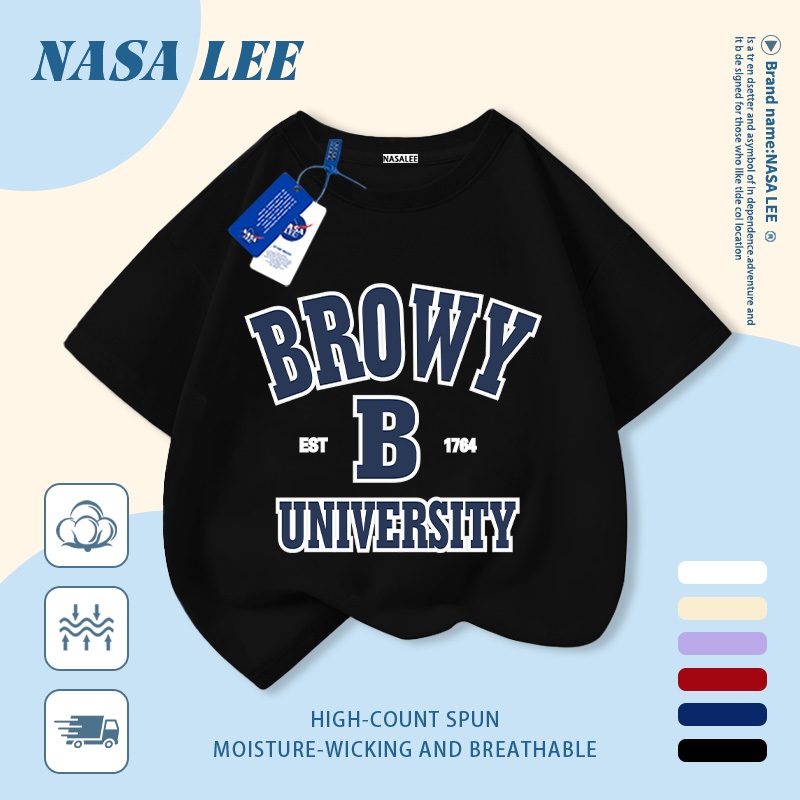 [Giao hàng trong ngày] Áo thun Cotton nguyên chất màu trắng cho trẻ em NASA Phim hoạt hình dễ thương Chữ cái ngộ nghĩnh in hợp thời trang 3-16 tuổi Bé trai bé gái tay ngắn thông thường