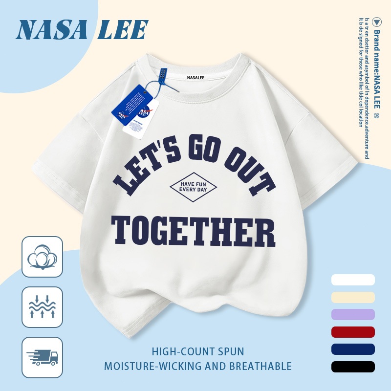 [Giao hàng trong ngày] Áo thun Cotton nguyên chất màu đen trắng cho trẻ em NASA Phim hoạt hình dễ thương ngộ nghĩnh hợp thời trang in hình bé trai 3-16 tuổi bé gái tay ngắn thông thường