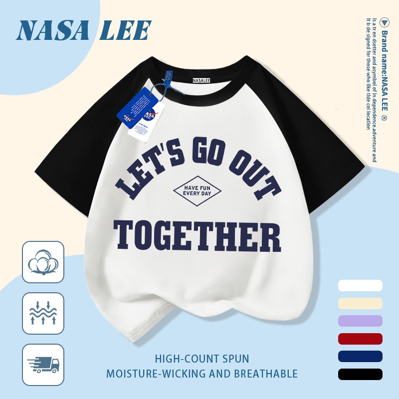 [Giao hàng trong ngày] Áo thun Cotton nguyên chất màu đen trắng cho trẻ em NASA Phim hoạt hình dễ thương ngộ nghĩnh hợp thời trang in hình bé trai 3-16 tuổi bé gái tay ngắn thông thường