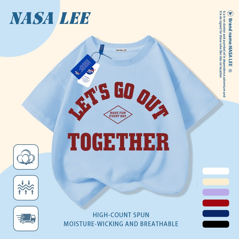 [Giao hàng trong ngày] Áo thun Cotton nguyên chất màu đen trắng cho trẻ em NASA Phim hoạt hình dễ thương ngộ nghĩnh hợp thời trang in hình bé trai 3-16 tuổi bé gái tay ngắn thông thường