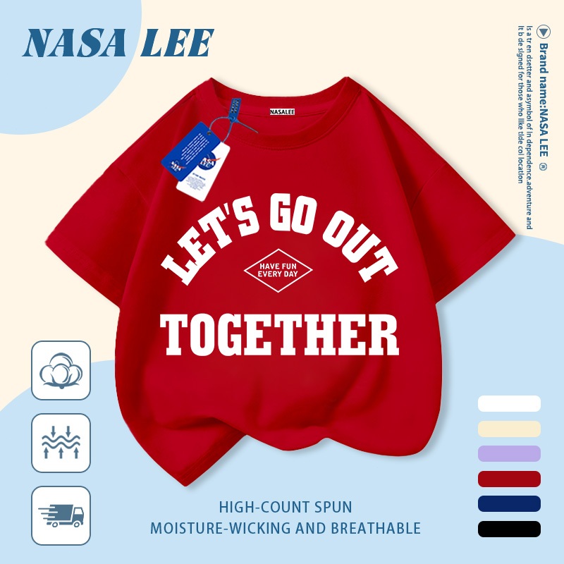 [Giao hàng trong ngày] Áo thun Cotton nguyên chất màu đen trắng cho trẻ em NASA Phim hoạt hình dễ thương ngộ nghĩnh hợp thời trang in hình bé trai 3-16 tuổi bé gái tay ngắn thông thường