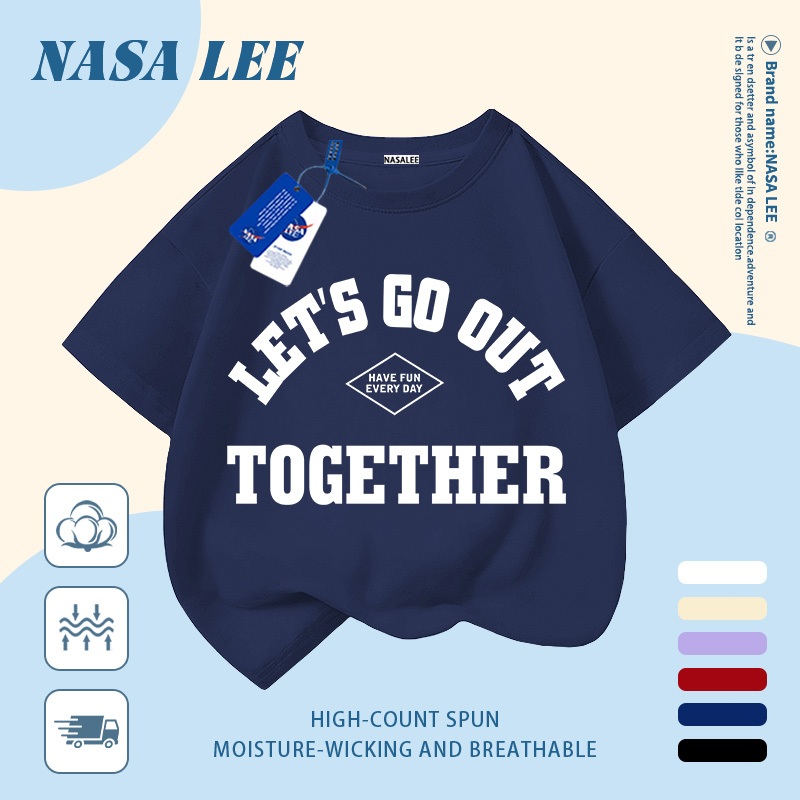 [Giao hàng trong ngày] Áo thun Cotton nguyên chất màu đen trắng cho trẻ em NASA Phim hoạt hình dễ thương ngộ nghĩnh hợp thời trang in hình bé trai 3-16 tuổi bé gái tay ngắn thông thường