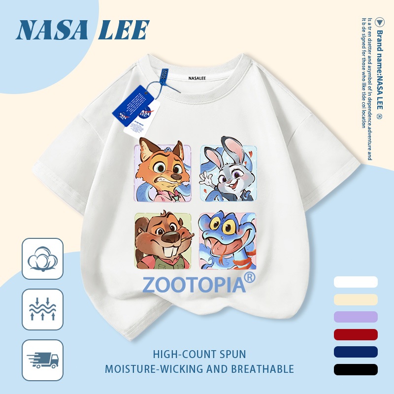 [Giao hàng trong ngày] Áo thun Cotton trắng nguyên chất thoáng khí cho trẻ em NASA Phim hoạt hình xu hướng động vật dễ thương In hình xu hướng 3-16 tuổi Bé trai bé gái tay ngắn thông thường