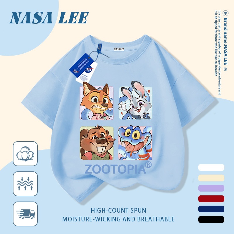 [Giao hàng trong ngày] Áo thun Cotton trắng nguyên chất thoáng khí cho trẻ em NASA Phim hoạt hình xu hướng động vật dễ thương In hình xu hướng 3-16 tuổi Bé trai bé gái tay ngắn thông thường