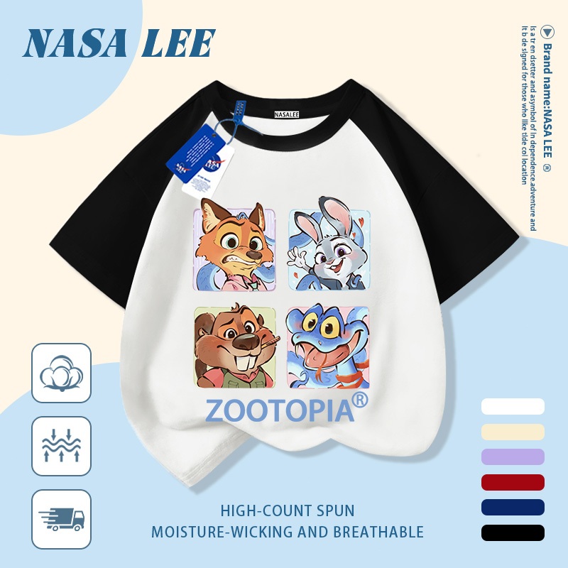 [Giao hàng trong ngày] Áo thun Cotton trắng nguyên chất thoáng khí cho trẻ em NASA Phim hoạt hình xu hướng động vật dễ thương In hình xu hướng 3-16 tuổi Bé trai bé gái tay ngắn thông thường
