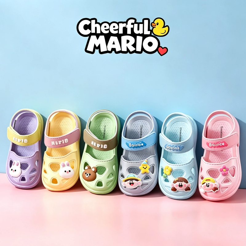 Cheerful Mario dép sandal dễ thương kỳ lân cho bé gái mềm mại chống trượt chống va chạm đep sandal tập đi velcro thời trang giày nhựa cho bémùa hè
