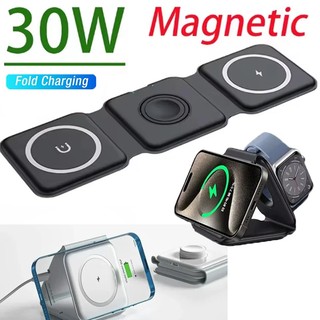 Bộ sạc có thể gập lại đa chức năng nhanh 30W 3 trong 1 Bộ sạc không dây từ tính an toàn Bộ sạc di động cho điện thoại Đồng hồ Pods