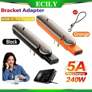 Bộ chuyển đổi giá đỡ sạc điện thoại ECILY Type C 240W Sạc nhanh Bộ chuyển đổi đầu đực sang USB-C có giá đỡ có thể gập lại