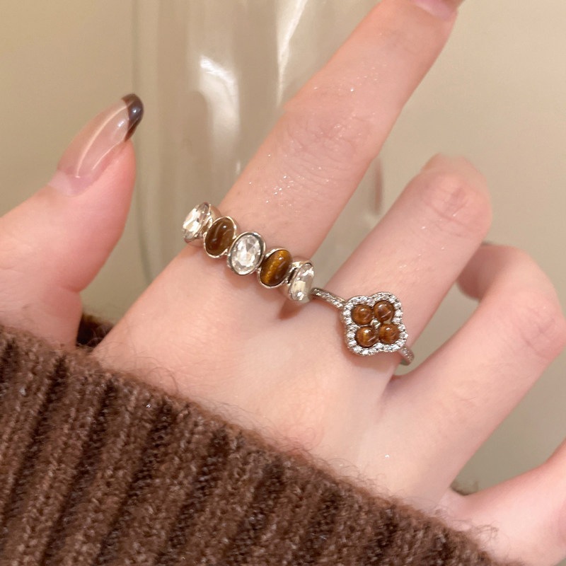 Vintage Maill Phong Cách Hoa Hổ Mắt Đá Nhẫn Chỉ Số Nhẫn Nhẫn Mở Có Thể Điều Chỉnh Hàng Ngày Trang Sức Thời Trang Quà Tặng Cho Nữ