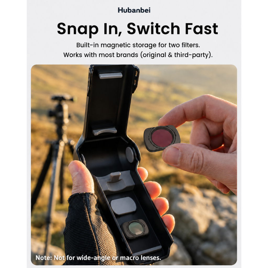 Ốp Bảo Vệ Vỏ Cứng cho DJI Osmo Pocket 4, Hộp Bảo Vệ ABS + Silicone Có Khe Nam Châm Đựng 2 Kính Lọc, Chống Trầy Xước, Bảo Vệ Gimbal, Ống Kính và Màn Hình