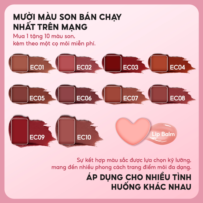 [CFB] Bảng Son CFB Tone Nude, Chất Nhung Lì Mịn, Lên Màu Chuẩn, Dễ Tán, Makeup Chuyên Nghiệp