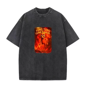 Tung Tung Tung Tung Sahur Ý Brainrot Meme Áo Thun Mùa Hè Hipster Áo Cotton Giặt Cổ Tròn Quá Khổ Top Tee Dạo Phố Áo