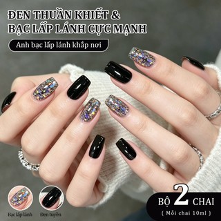 Miss Gooey 2026 Sơn móng tay gel hai tông màu mới màu đen bí ẩn bạc lấp lánh trộn màu sắc phổ biến để làm cho làn da sáng hơn