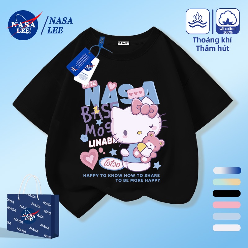 [Giao hàng trong ngày] NASA Hợp thời trang Phong cách mới Cotton nguyên chất cho trẻ em Tay ngắn thoải mái Họa tiết Hello Kitty thân thiện với da