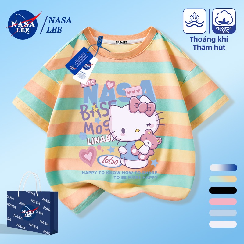 [Giao hàng trong ngày] NASA Hợp thời trang Phong cách mới Cotton nguyên chất cho trẻ em Tay ngắn thoải mái Họa tiết Hello Kitty thân thiện với da