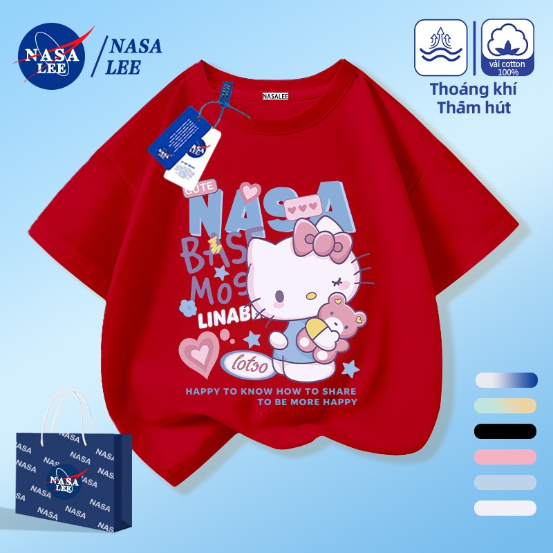[Giao hàng trong ngày] NASA Hợp thời trang Phong cách mới Cotton nguyên chất cho trẻ em Tay ngắn thoải mái Họa tiết Hello Kitty thân thiện với da