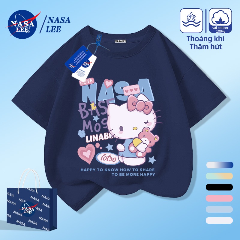 [Giao hàng trong ngày] NASA Hợp thời trang Phong cách mới Cotton nguyên chất cho trẻ em Tay ngắn thoải mái Họa tiết Hello Kitty thân thiện với da