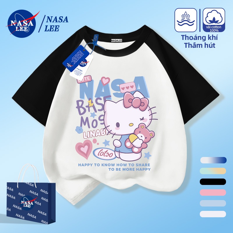 [Giao hàng trong ngày] NASA Hợp thời trang Phong cách mới Cotton nguyên chất cho trẻ em Tay ngắn thoải mái Họa tiết Hello Kitty thân thiện với da