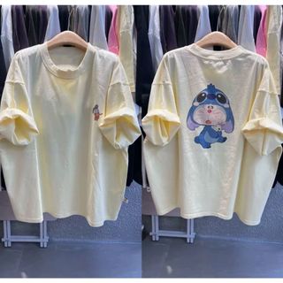 2026 Mới Cổ Tròn Thương Hiệu Mới cotton Lười Rời Hoạt Hình In Hình Áo Thun Nữ Tay Ngắn