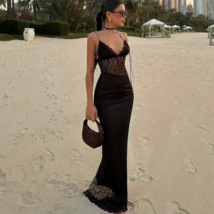 Cutenew Ren Gợi Cảm Nhìn Xuyên Qua Váy Cổ Chữ V Chia Skinny Thoáng Mát Nữ Mùa Hè Cay Cô Gái Phong Cách
