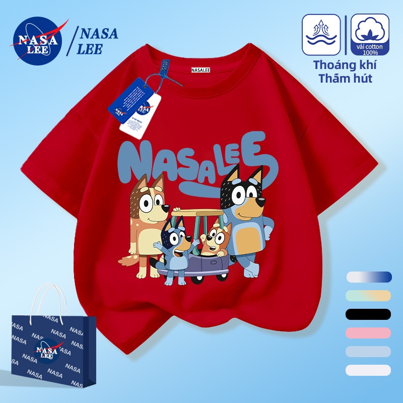 [Giao hàng trong ngày] NASA Hợp thời trang Phong cách mới Cotton nguyên chất cho trẻ em Tay ngắn thoải mái Họa tiết Plui thân thiện với da