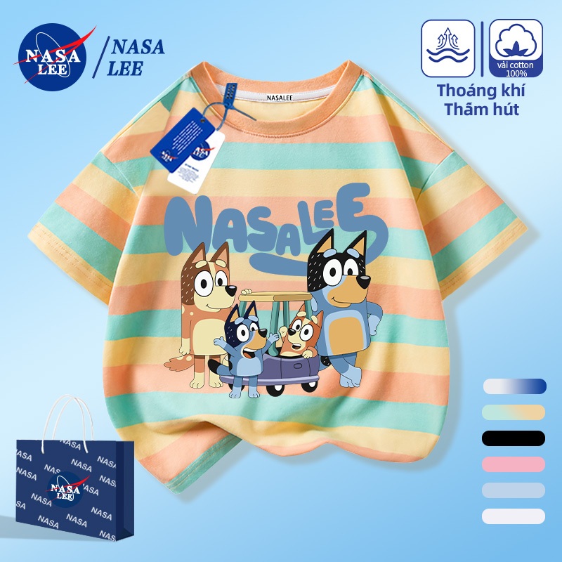 [Giao hàng trong ngày] NASA Hợp thời trang Phong cách mới Cotton nguyên chất cho trẻ em Tay ngắn thoải mái Họa tiết Plui thân thiện với da