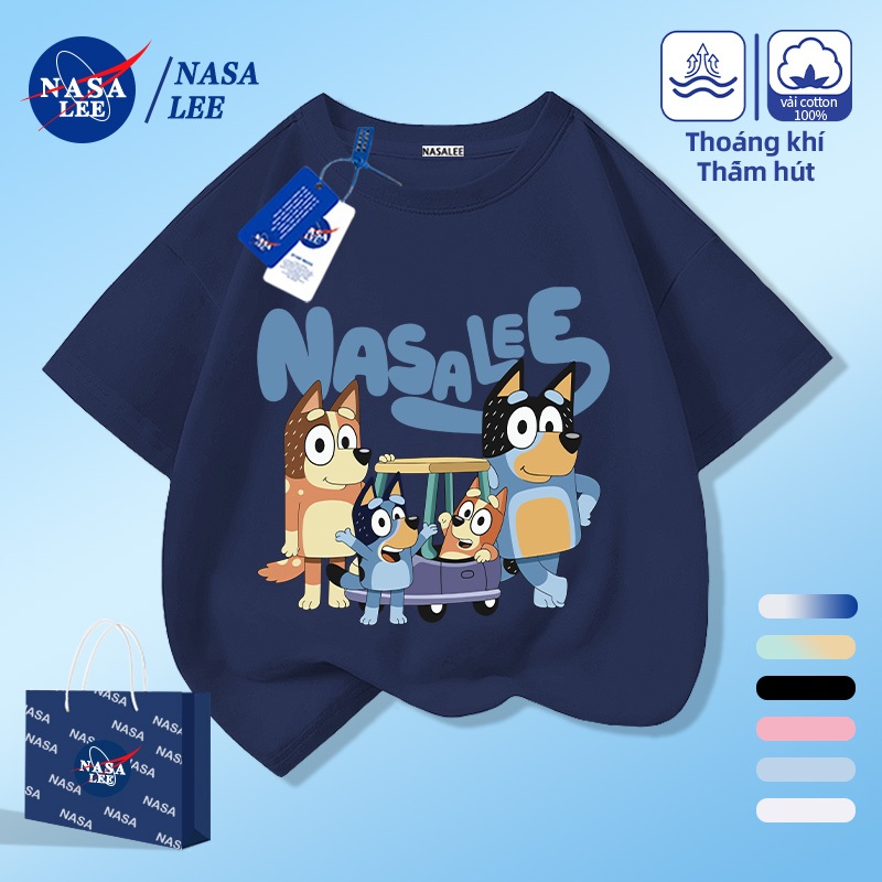 [Giao hàng trong ngày] NASA Hợp thời trang Phong cách mới Cotton nguyên chất cho trẻ em Tay ngắn thoải mái Họa tiết Plui thân thiện với da