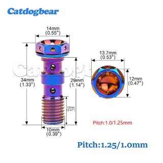 Catdogbear Titan Bolt M10 Pitch 1.0 / 1.25mm Mặt bích ống dầu Vít cho xe máy Phanh dầu Ống phanh Dây đôi Banjo