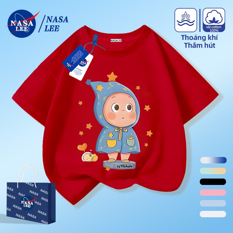 [Giao hàng trong ngày] NASA Hợp thời trang Phong cách mới Cotton nguyên chất cho trẻ em Tay ngắn thoải mái Họa tiết Starman hoạt hình thân thiện với da