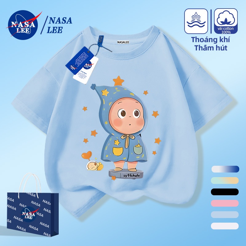 [Giao hàng trong ngày] NASA Hợp thời trang Phong cách mới Cotton nguyên chất cho trẻ em Tay ngắn thoải mái Họa tiết Starman hoạt hình thân thiện với da