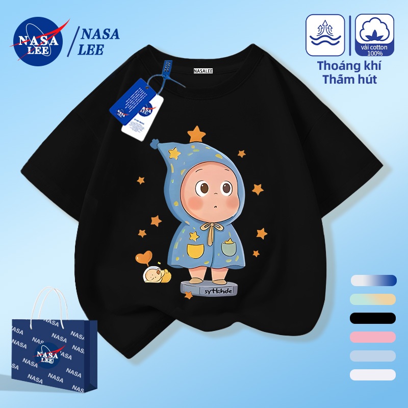 [Giao hàng trong ngày] NASA Hợp thời trang Phong cách mới Cotton nguyên chất cho trẻ em Tay ngắn thoải mái Họa tiết Starman hoạt hình thân thiện với da