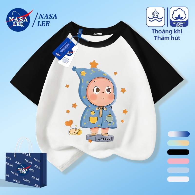 [Giao hàng trong ngày] NASA Hợp thời trang Phong cách mới Cotton nguyên chất cho trẻ em Tay ngắn thoải mái Họa tiết Starman hoạt hình thân thiện với da
