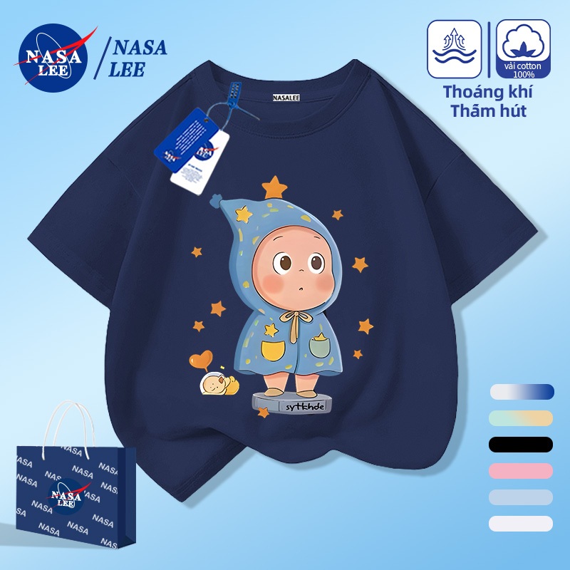 [Giao hàng trong ngày] NASA Hợp thời trang Phong cách mới Cotton nguyên chất cho trẻ em Tay ngắn thoải mái Họa tiết Starman hoạt hình thân thiện với da
