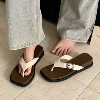 XIXITIAO Dép Nữ Đế Dày Đầu Vuông Mùa Hè Retro Màu Sắc Phù Hợp Với Kỳ Nghỉ Bên Biển Thường Ngày