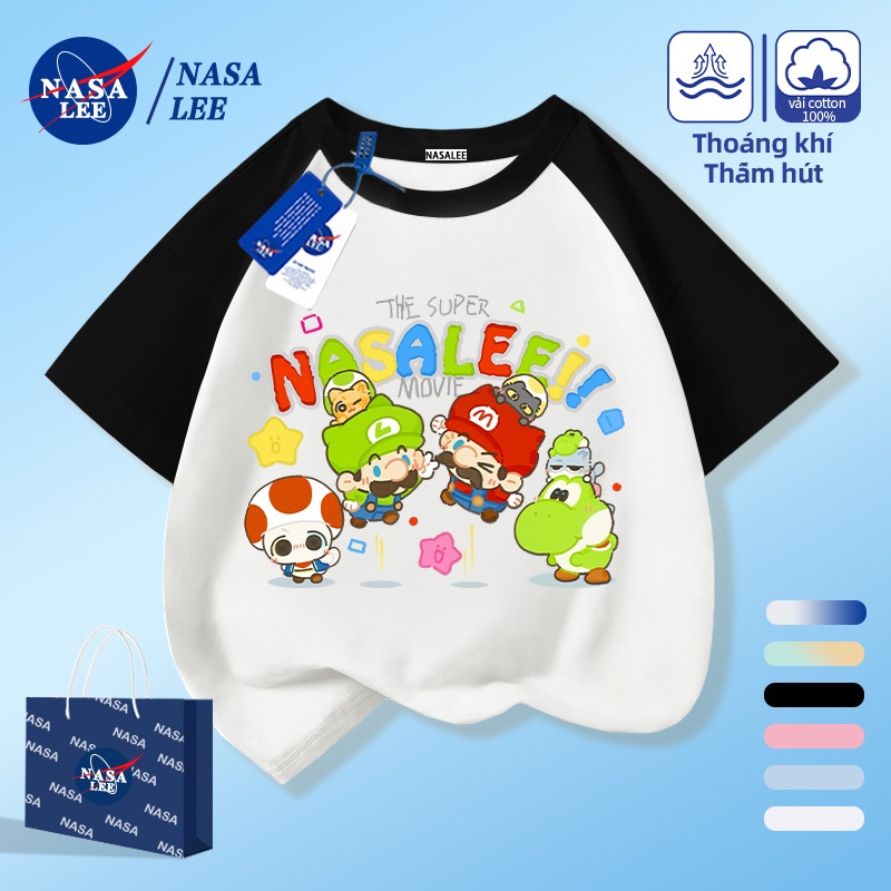 [Giao hàng trong ngày] NASA Hợp thời trang Phong cách mới Cotton nguyên chất cho trẻ em Tay ngắn thoải mái Phiên bản hoạt hình thân thiện với da Họa tiết Mario