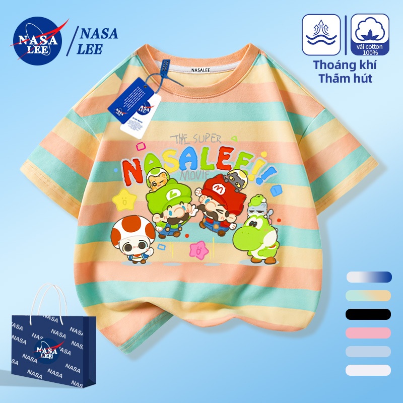 [Giao hàng trong ngày] NASA Hợp thời trang Phong cách mới Cotton nguyên chất cho trẻ em Tay ngắn thoải mái Phiên bản hoạt hình thân thiện với da Họa tiết Mario