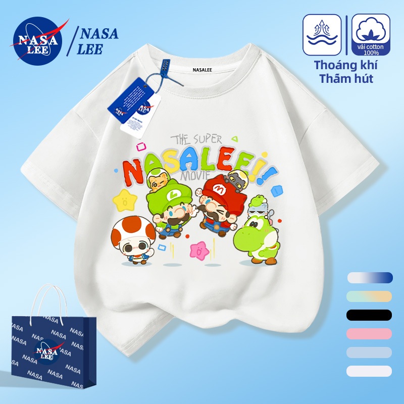 [Giao hàng trong ngày] NASA Hợp thời trang Phong cách mới Cotton nguyên chất cho trẻ em Tay ngắn thoải mái Phiên bản hoạt hình thân thiện với da Họa tiết Mario