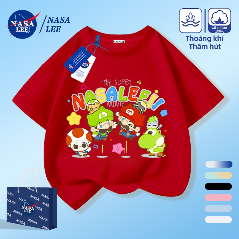 [Giao hàng trong ngày] NASA Hợp thời trang Phong cách mới Cotton nguyên chất cho trẻ em Tay ngắn thoải mái Phiên bản hoạt hình thân thiện với da Họa tiết Mario