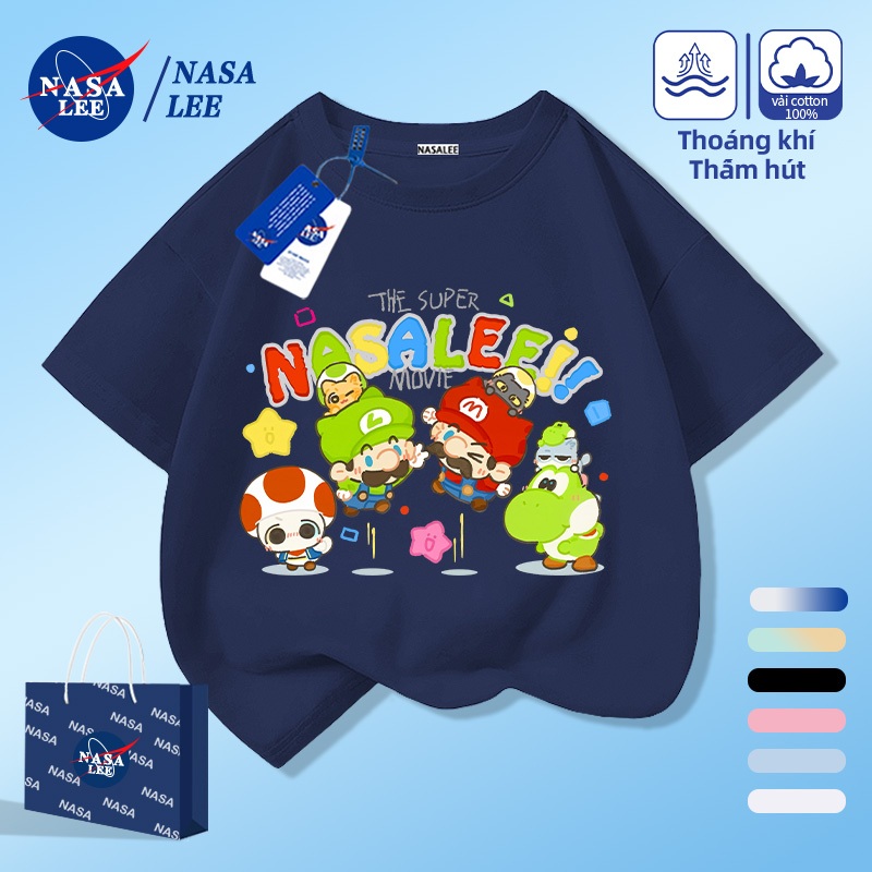 [Giao hàng trong ngày] NASA Hợp thời trang Phong cách mới Cotton nguyên chất cho trẻ em Tay ngắn thoải mái Phiên bản hoạt hình thân thiện với da Họa tiết Mario