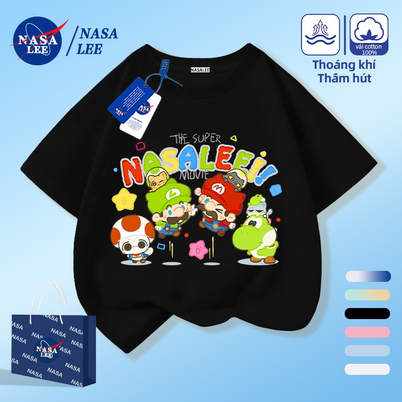 [Giao hàng trong ngày] NASA Hợp thời trang Phong cách mới Cotton nguyên chất cho trẻ em Tay ngắn thoải mái Phiên bản hoạt hình thân thiện với da Họa tiết Mario