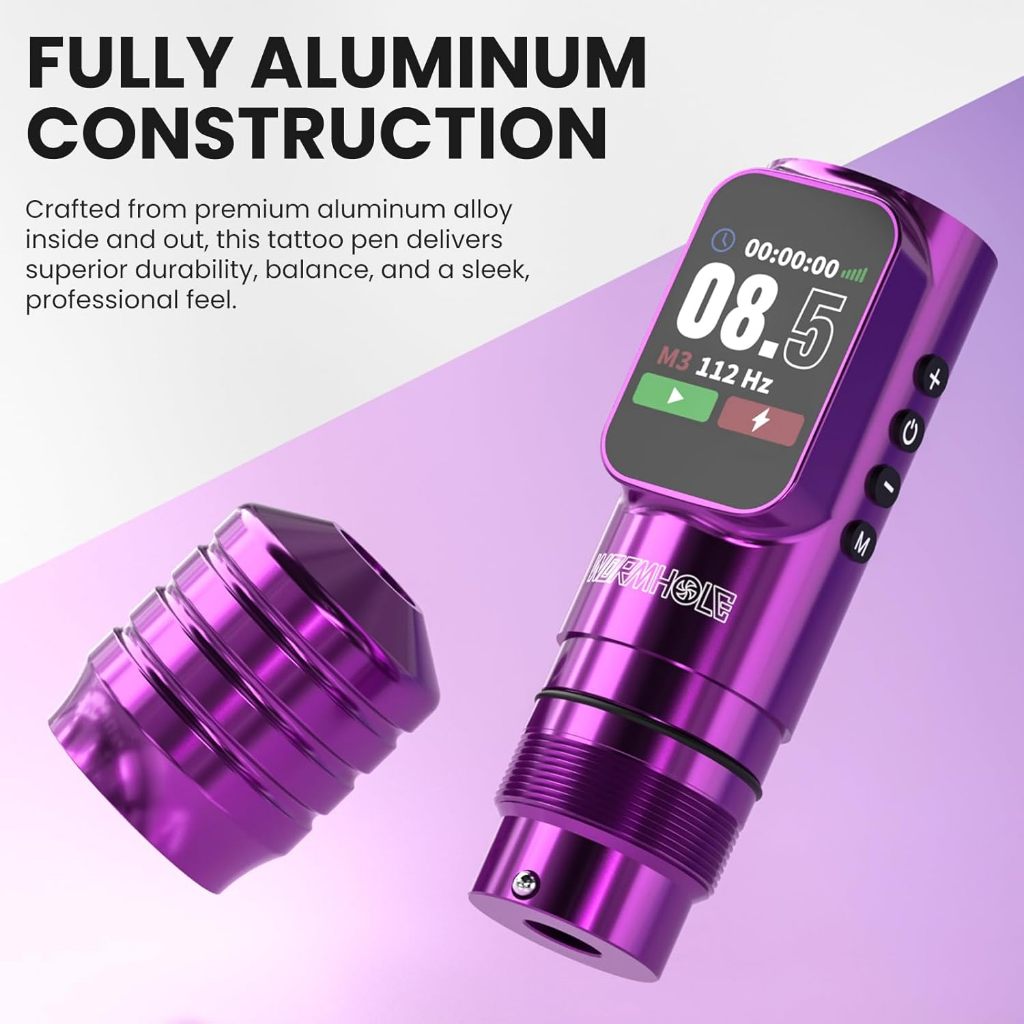 Bút xăm không dây Wormhole - 8V 8000RPM, 7 nét có thể điều chỉnh, màn hình LCD, sạc nhanh Type-C