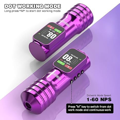 Bút xăm không dây Wormhole - 8V 8000RPM, 7 nét có thể điều chỉnh, màn hình LCD, sạc nhanh Type-C