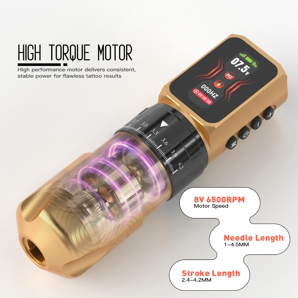 2 Pin 2300mAh Bao gồm - Bộ bút xăm không dây lỗ sâu có màn hình thông minh, độ dài 7 thì & Máy quay chuyên nghiệp