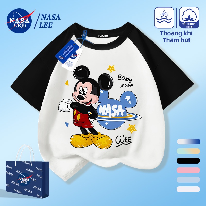[Giao hàng trong ngày] NASA Hợp thời trang Phong cách mới Cotton nguyên chất cho trẻ em Tay ngắn thoải mái Chuột Mickey thân thiện với da Họa tiết Mickey