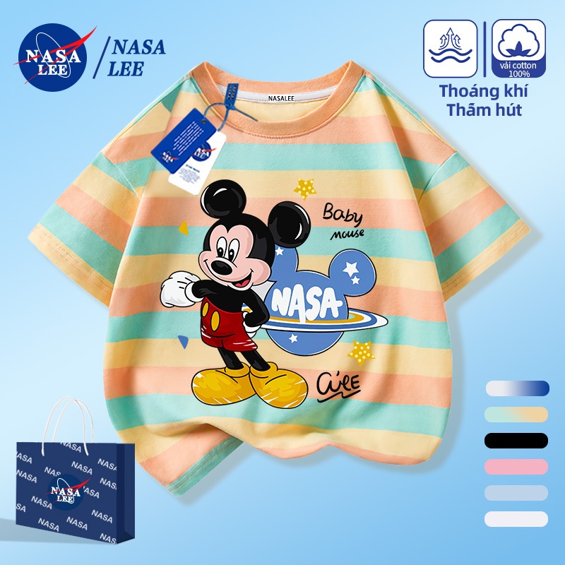 [Giao hàng trong ngày] NASA Hợp thời trang Phong cách mới Cotton nguyên chất cho trẻ em Tay ngắn thoải mái Chuột Mickey thân thiện với da Họa tiết Mickey