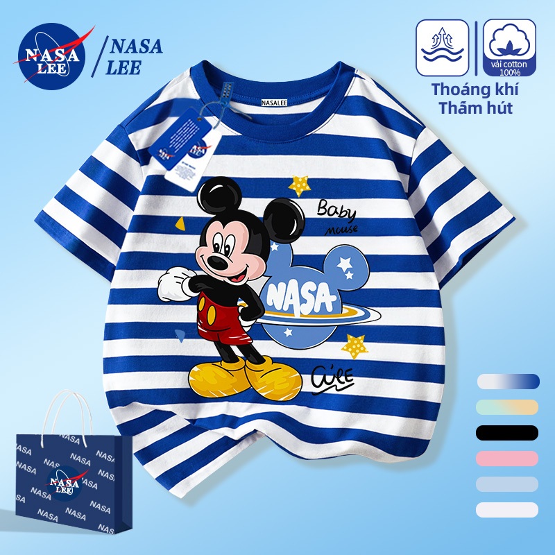 [Giao hàng trong ngày] NASA Hợp thời trang Phong cách mới Cotton nguyên chất cho trẻ em Tay ngắn thoải mái Chuột Mickey thân thiện với da Họa tiết Mickey